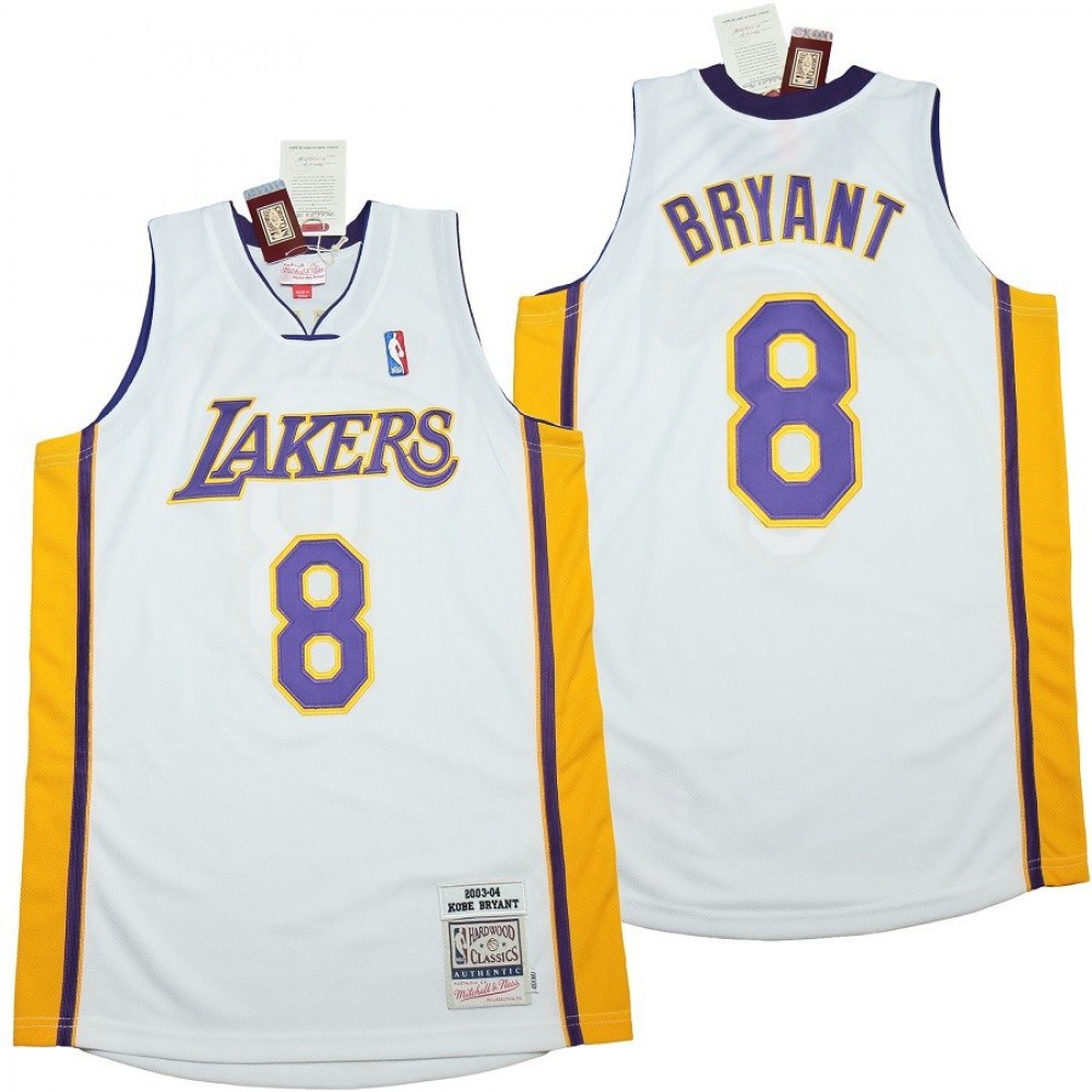 Men's Los Angeles Lakers Kobe Bryant #8 Throwback White 2003-04 Hardwood Classics Jersey-Pro Kit Vault | Brand New 26/27 Sports Jerseys